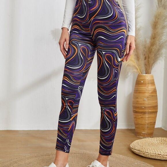NEW! Liquid Print Women's Leggings Geometric Hippie Swirled - Picture 3 of 4